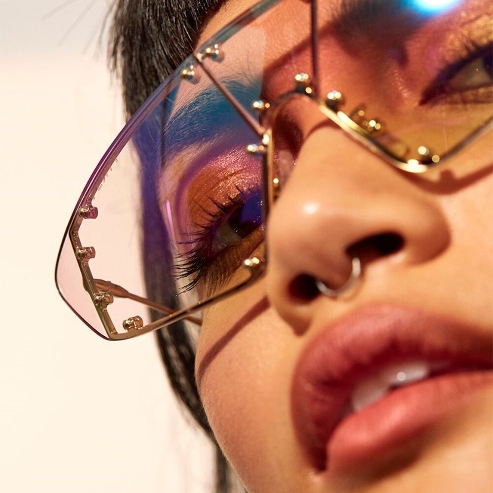 Metal Frame Stud Shield Rimless Sunglasses